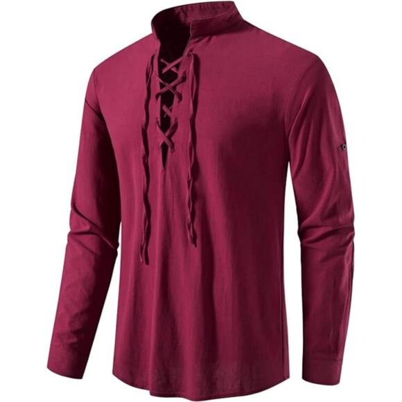 Men's Long Sleeve Shirts Retro Red - Picture 1 of 6